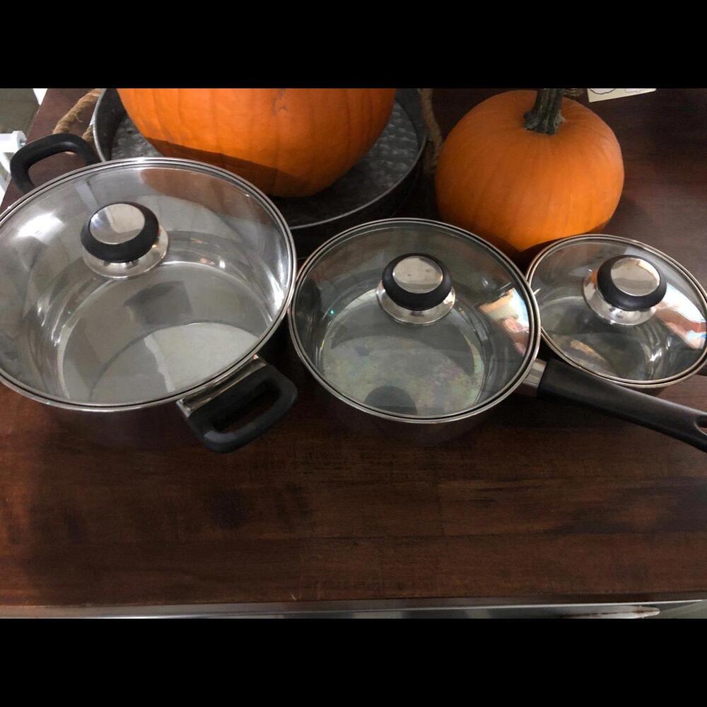 3 STAINLESS STEEL PAN, 3 LIDS